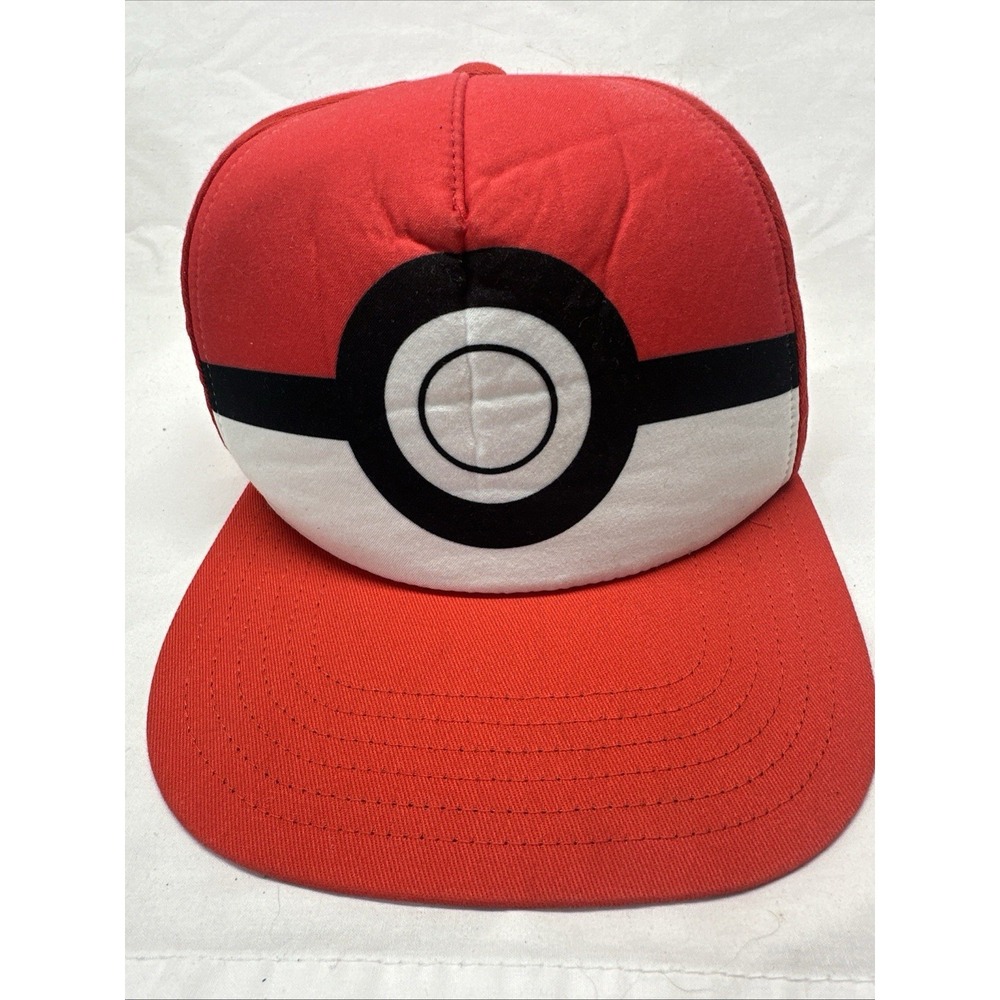 Pokemon Poke Ball Snapback Hat Youth OSFM Red White Black Embroidered Logo
